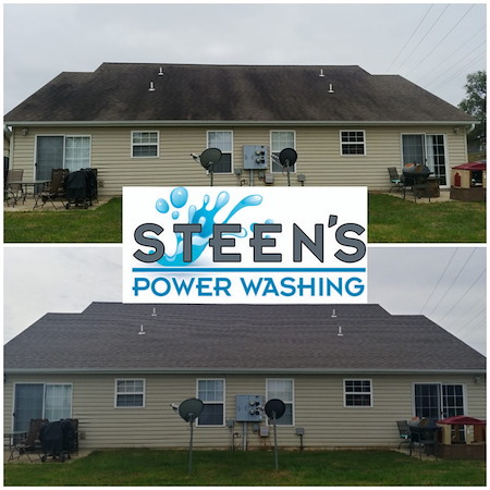 Professional roof soft washing in ofallon safely removing gloeocapsa magma